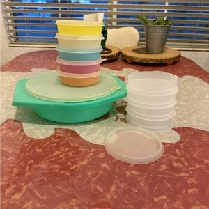 Vintage Tupperware 11 Piece Set Multicolor Food Storage & Hamburger Patty Set
